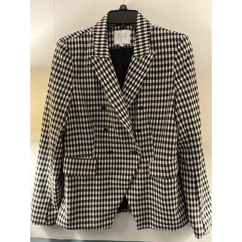 Maison d' Amelie Paris‎ Gingham Blazer Womens M Double Breasted Career Jacket